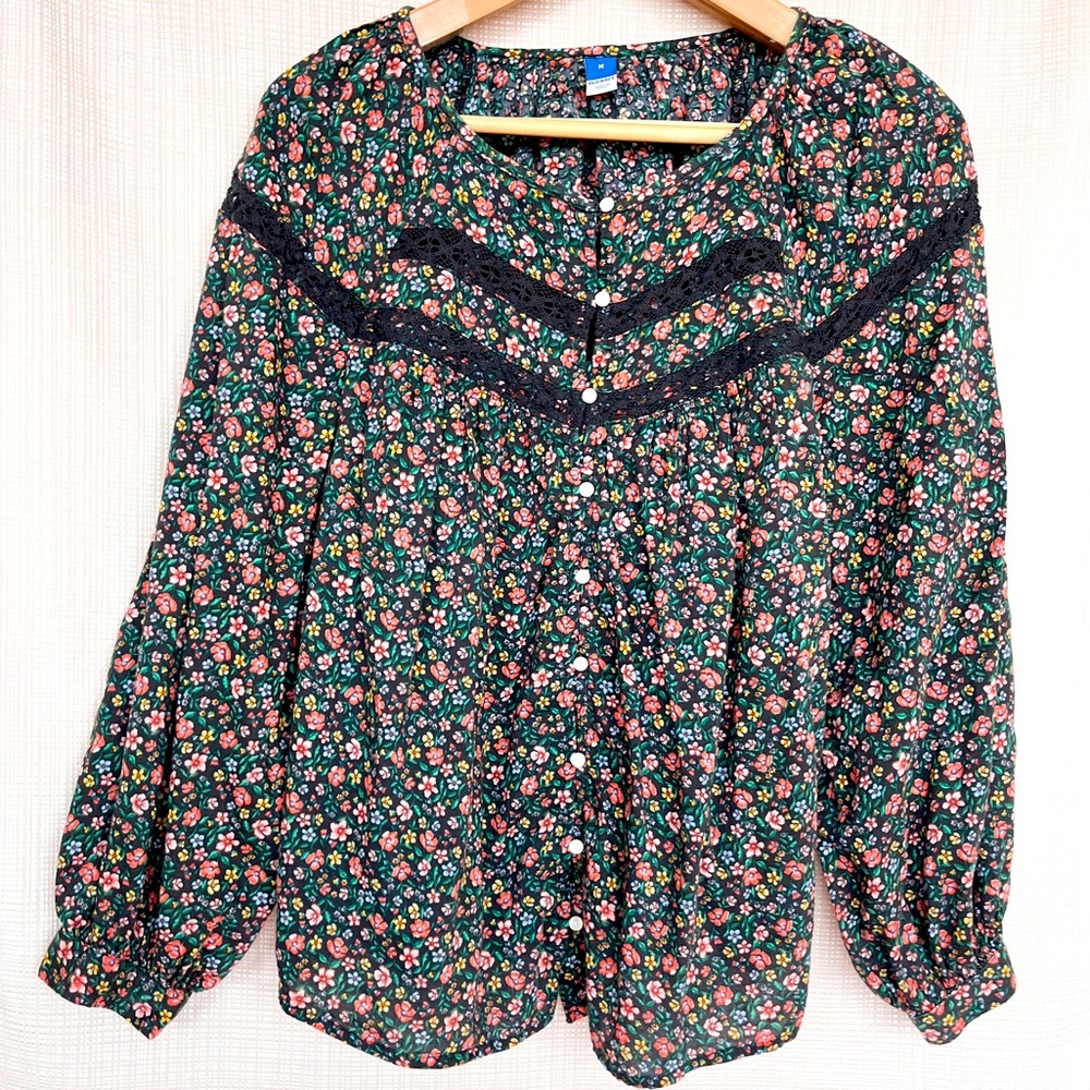 Old Navy Peasant Blouse Embroidered Floral Boho Prairie Pioneer Cottagecore